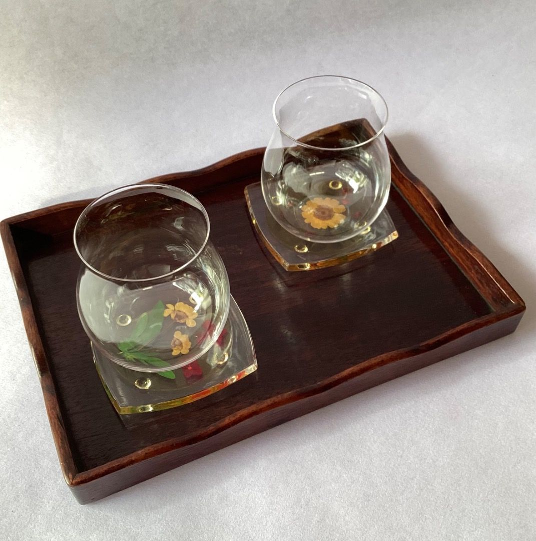 Glasses with Coasters & Tray set (Category: Food Organization & Storage) located in Davao. Submitted by eclectic1925 (Listing ID 1393408380, Image 1). Description: Php550 set ( 2 Glasses, 2 Coasters, Tray) Glasses with Coasters & Tray set Wooden Tray H: 1.2 inches L: 10.7 inches W: 7.8 inches Glass H: 3.7 inches L: 3.5 inches Footed Coasters H: .3 inches L: 3.6 inches W: 3.3 inches Please REVIEW PHOTOS First to pay.