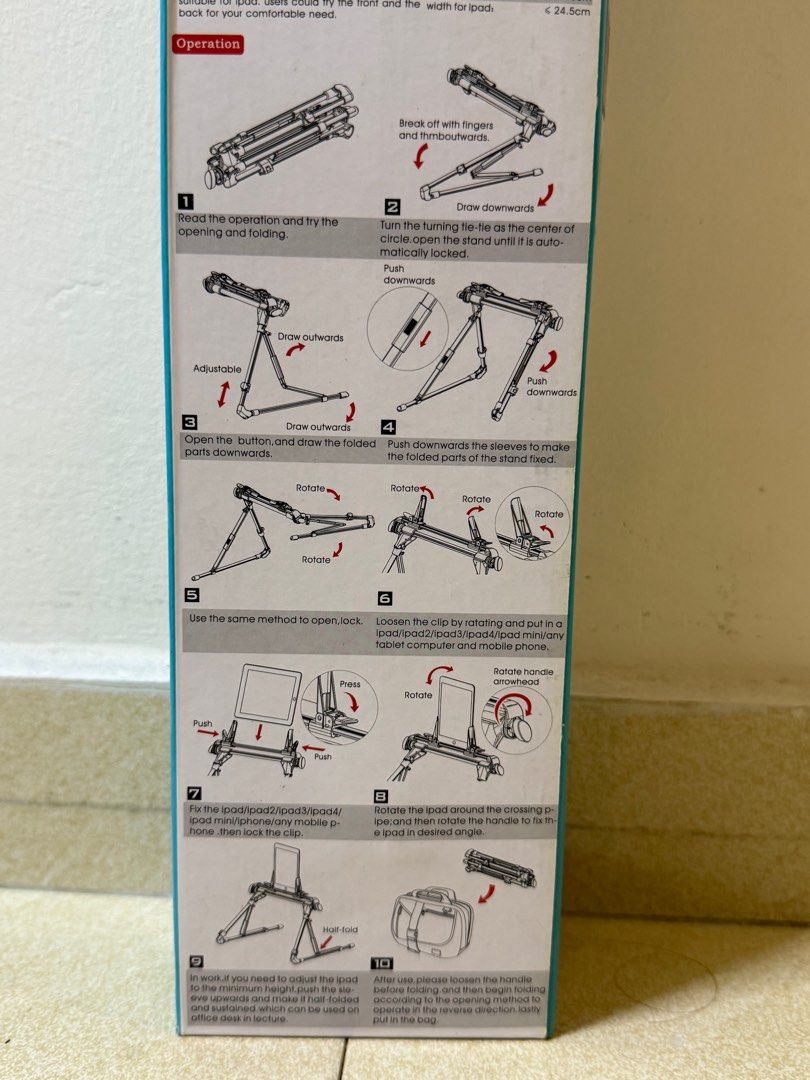 iPad stand (Category: Mounts & Holders) located in Singapore. Submitted by sekyr (Listing ID 1393369809, Image 1). Description: - Brand new tablet stand - Adjustable height and angle - Folds for compact storage .