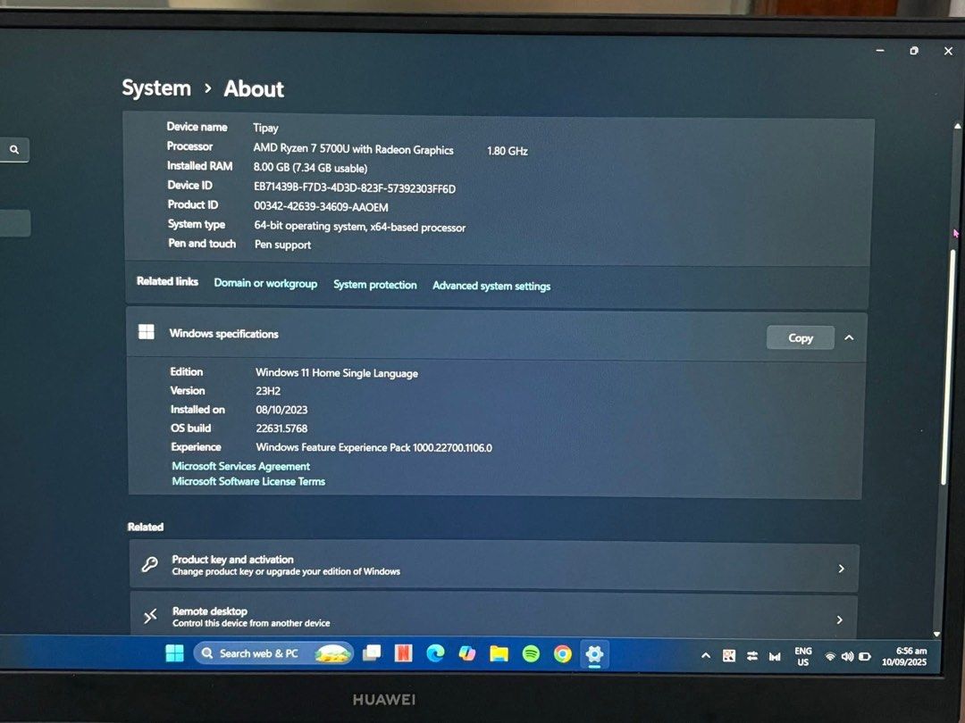Laptop (Category: Laptops & Notebooks) located in Valenzuela. Submitted by Misaki2883 (Listing ID 1393329764, Image 3). Description: HUAWEI MATEBOOK D15 AMD 2021 FOR SALE!! Pick up or meet up only! NO ISSUES AT ALL!! specs: - Processor - AMD Ryzen™ 7 5700U - Graphics - AMD Radeon™ Graphics - Memory - 8 GB DDR4 - Storage - 512 GB PCIe NVMe SSD - Resolution - (1920 x 1080) - Panel size - 15.6 inches - Battery - 56 Wh Lithium polymer (Normal conditi