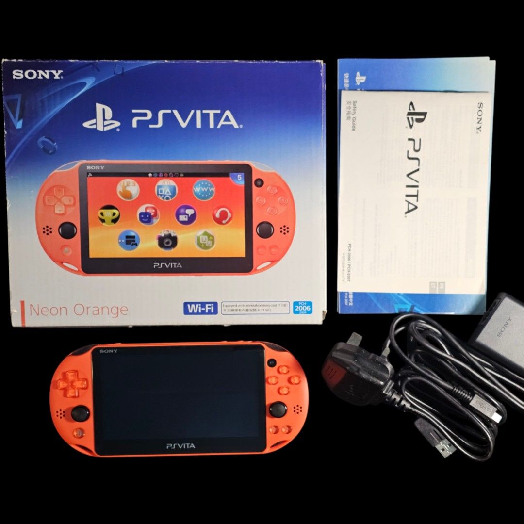 PS Vita Slim Neon Orange (Category: PlayStation) located in Paranaque City. Submitted by john020497 (Listing ID 1336657360, Image 1). Description: - Around 99 percent smoothness, good item for collectors. - With box, manuals, charger, case, bag, analog grips and 4GBofficial memory card. Screen protected front and back. - No issue. - Unmodded but can be modded upon request. Parañaque area. Delivery via Lalamove/Grab/LBC..