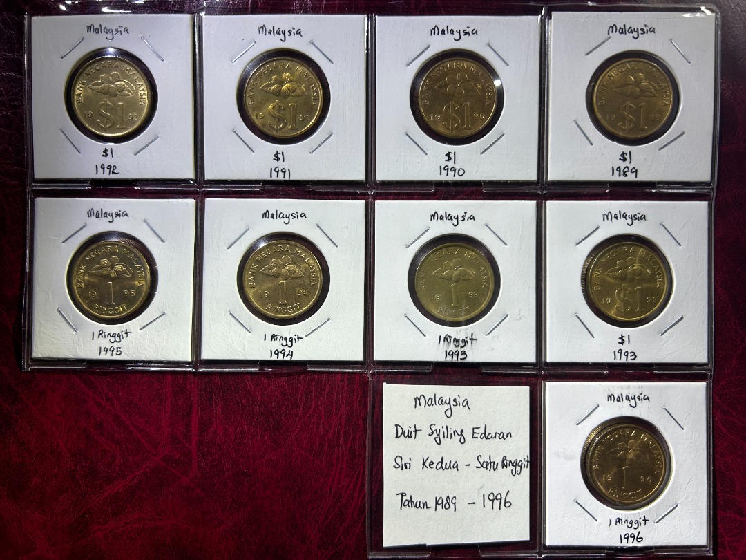 rm1 full set 9 keris 1989-96 siri 2 satu ringgit $1 bunga raya 2nd ...