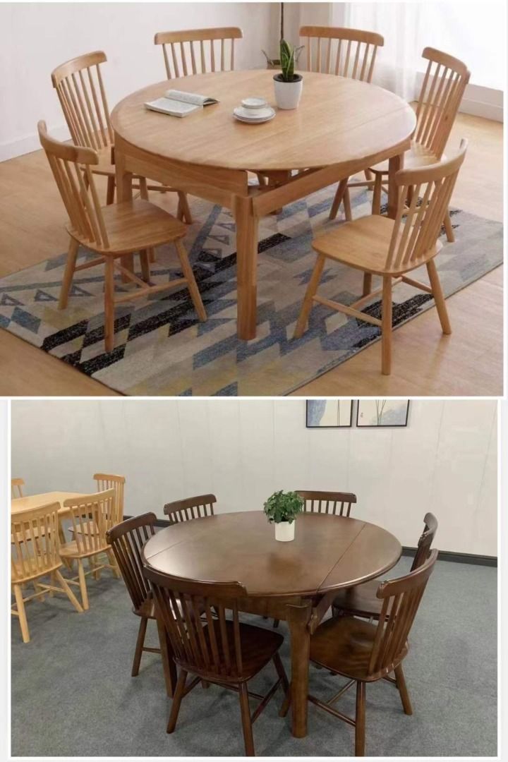 Solid Wood- Convertible table-From Rectangular to Round Table ...