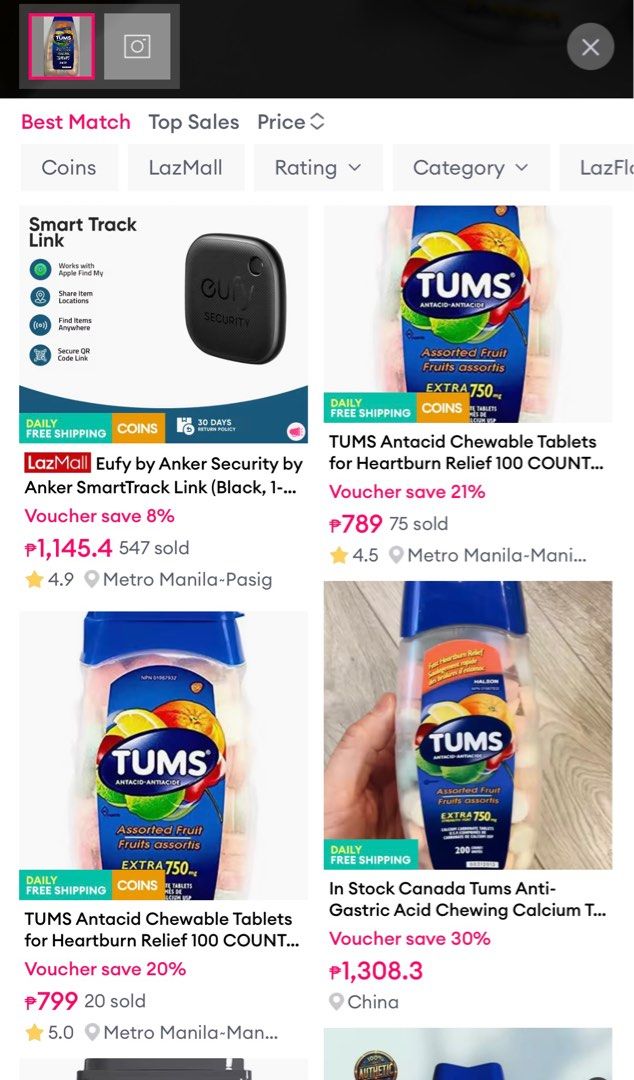 TUMS calcium carbonate tablets (Category: Health Food, Drinks & Tonics) located in Manila. Submitted by goldshekels250901 (Listing ID 1393294431, Image 1). Description: Original TUMS for your acidic tummies! Tried to take 3-5pcs but my tummy really doesn’t like the taste of it. Do ‘t want to put this go waste so am selling for cheaper price..