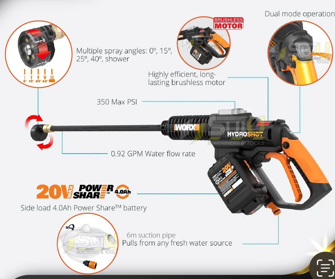 Worx Hydroshot WG630E Cordless Pressure Washer, Car Accessories