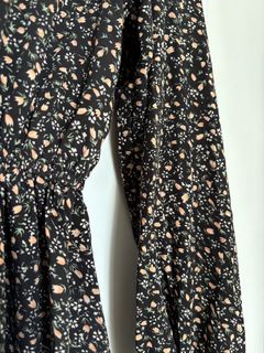 黑色碎花長袖連衣裙 雪紡紗質 🧺斷捨離64236506011011110