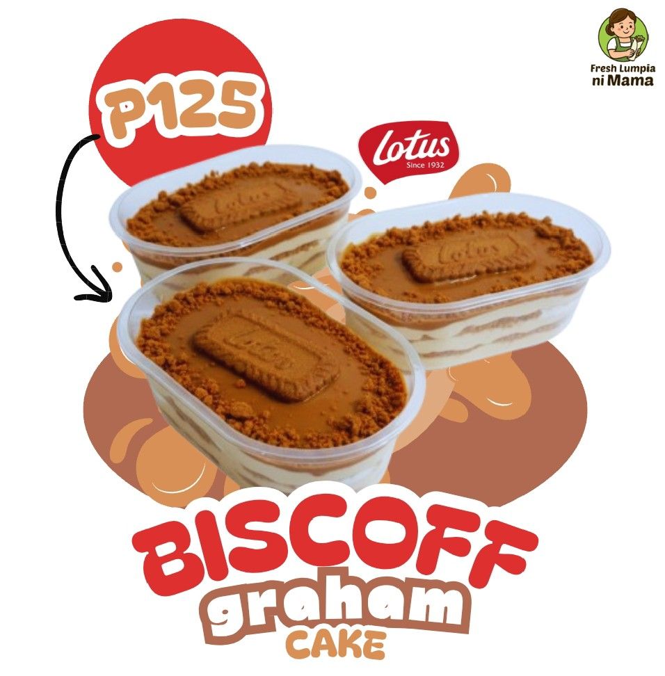 Biscoff Graham Cake (Category: Homemade Bakes) located in Caloocan City. Submitted by tiffanysarisarishoppe (Listing ID 1393457132, Image 1). Description: NEW on the menu!✨ Indulge in our Biscoff Graham Cake🤎 Made with 3 layers of graham, filled with rich cream, topped with smooth Biscoff sauce and a whole Biscoff biscuit for that perfect bite! 😋🍰 500ml - Only ₱125 ‼️ 📩 Message us to order now!.