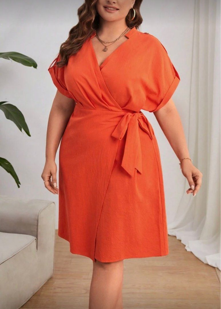 BNEW Shein Orange Wrap Dress (Category: Dresses) located in Muntinlupa City. Submitted by bisous.ph (Listing ID 1393489503, Image 1). Description: - M on tag - Color may vary slightly due to lighting - Brand new Location: Muntinlupa MOP: Gcash, BPI Shipping c/o buyer: Grab, Lalamove, Gogo Xpress No Sh0pee checkout.