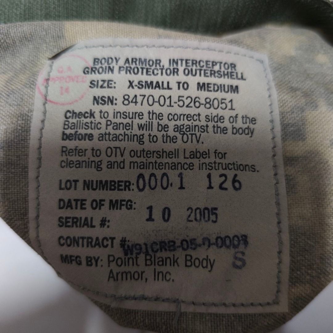 Groin Protector Outershell w/ Kevlar Ballistic Panel (Interceptor Body Armor OTV) (Category: Vests) located in Quezon City. Submitted by marianodeclutter (Listing ID 1393583399, Image 3). Description: Used stock by US Army. Brand Point Blank Body Armor. Selling outershell with ballistic panel. SIZES: Large (1pc) 26cm x 32cm X-Small / Medium (2pcs) 22 cm x 33cm X-Small / Medium BALLISTIC PANEL ONLY (1pc) 22 cm x 33cm Location: Quezon City, Central