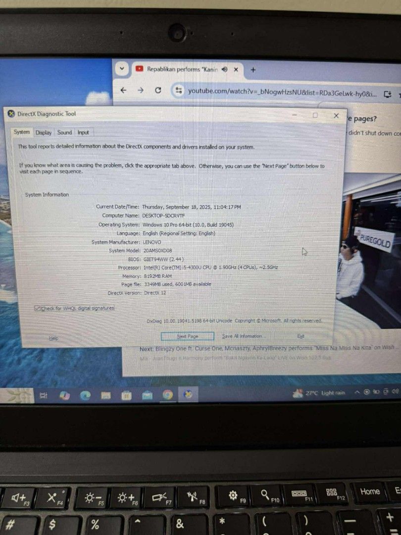 Lenovo ThinkPad I5 4th gen Intel HD graphics family 8gb ram 180gb ssd Windows 10 pro os Unit with charger Walang sounds Free speaker (Category: Laptops & Notebooks) located in Manila. Submitted by lhainelovi71994 (Listing ID 1393614153, Image 3). Description: Lenovo ThinkPad I5 4th gen Intel HD graphics family 8gb ram 180gb ssd Windows 10 pro os Unit with charger Walang sounds Free speaker 💸💸 5,000 only Location: San Andres bukid manila Pick up