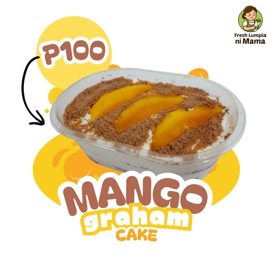 Mango Graham Cake (Category: Homemade Bakes) located in Caloocan City. Submitted by tiffanysarisarishoppe (Listing ID 1393457391, Image 1). Description: 🥭 Mango Graham Cake for only ₱100! 🍰✨ Enjoy 3 delicious layers filled with cream and sweet sliced mangoes in every layer — topped with fresh mango slices and crushed grahams! 😋 Perfect for dessert, merienda, or sharing with loved ones. 💛 📩 Message us to order! Also open for resellers 💸.