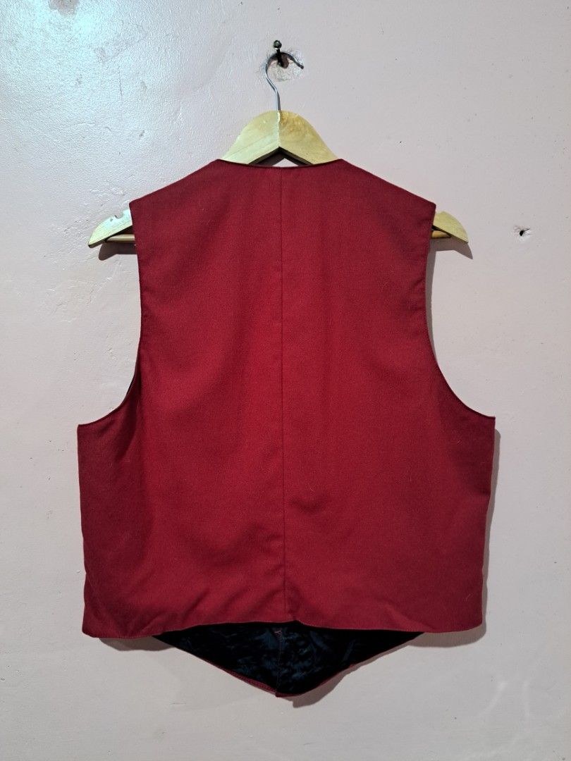 Pendleton Red Wool Vest (Category: Vests) located in Baguio. Submitted by randomthrifts2600 (Listing ID 1393561158, Image 2). Description: - Pendleton red vest - Size: M - Features: - Black lining - Three buttons - Material: 100% virgin wool - Made in USA - Care: Dry clean only No issue Size medium on tag W20 L24 .