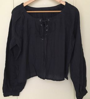 PLE 深藍色泡泡袖上衣64228976308098110