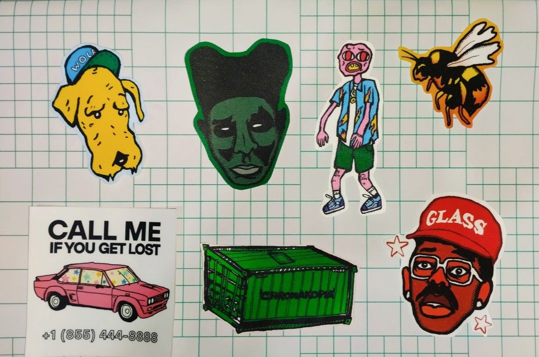 Tyler The Creator sticker pack (Category: Art & Prints) located in Paranaque City. Submitted by nathan4you (Listing ID 1393556625, Image 1). Description: - I designed these digitally (Adobe Photoshop). - Vinyl stickers with fabric laminate - Sizes range from 3-4 inches - Sold per pack Price list: 4-pack - 120 5-pack - 150 7-pack - 200 - Lalamove for online buyers Feel free to pm if interested 😬.