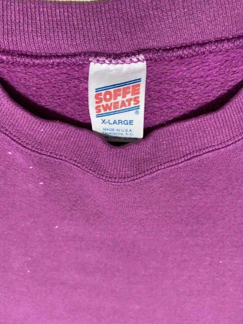 Vintage 90s Soffe Sweats Purple Pullover Sweater (Category: Coats, Jackets and Outerwear) located in Lubao. Submitted by bbyfleece (Listing ID 1393514044, Image 2). Description: Vintage 90s Soffe Sweats Purple Pullover Sweater XL on Soffe Sweats tag 26 W 27 L .