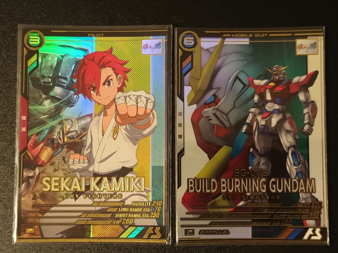 包郵］現貨日本限定高達街機卡牌遊戲《Gundam Arsenal Base》P RARE PARALLEL 異畫熾熱創建高達＆ 世界燙金閃卡2張,  興趣及遊戲, 玩具& 遊戲類-