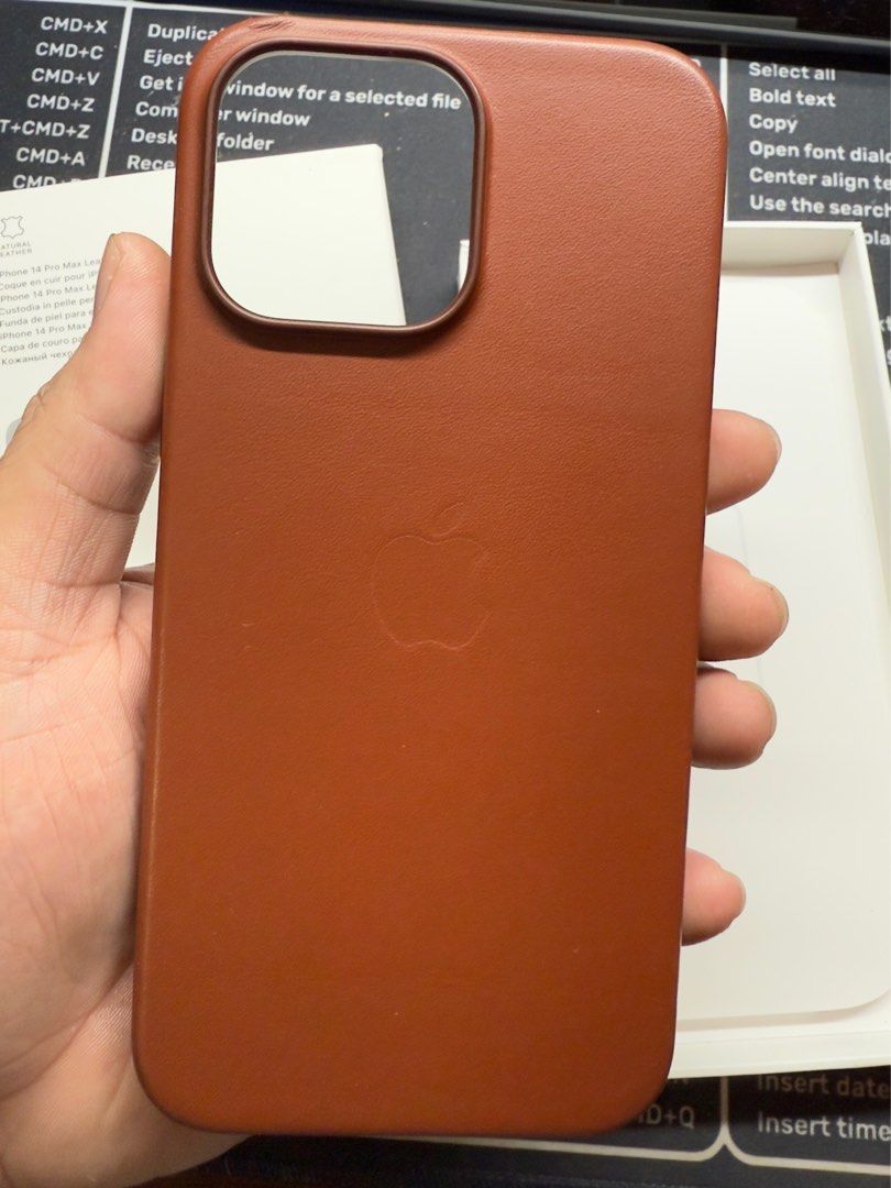 Apple Leather case for 14PM (Category: Cases & Sleeves) located in Manila. Submitted by legitjosh (Listing ID 1390333305, Image 3). Description: Legit Umber colorway With issue (see pic).