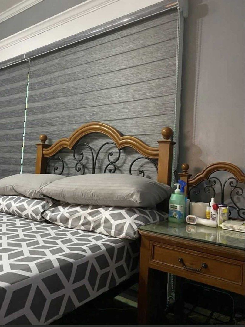 BED FRAME, 2 SIDE TABLE and MATTRESS (Category: Bed Frames & Mattresses) located in Pasig City. Submitted by maru000508 (Listing ID 1390304732, Image 1). Description: FS: Bed Frame with 2 bedside table and mattress Size: semi Double 48x75 RFS: Renovating/decluterring.
