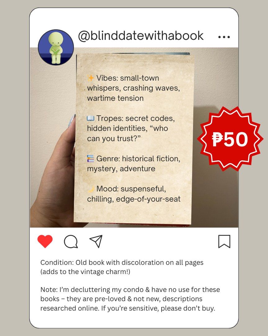 blind date with a book (preloved books) (Category: Storybooks) located in Pavia. Submitted by declutterwithyna (Listing ID 1390405877, Image 1). Description: PLEASE READ BEFORE MAKING AN OFFER hi, i’m kai! just decluttering my condo. most stuff here is used unless i say otherwise. pls lower expectations since there might be flaws i didn’t notice (they’ve just been sitting around in my condo). selling them here to give them a new home :) prices r 