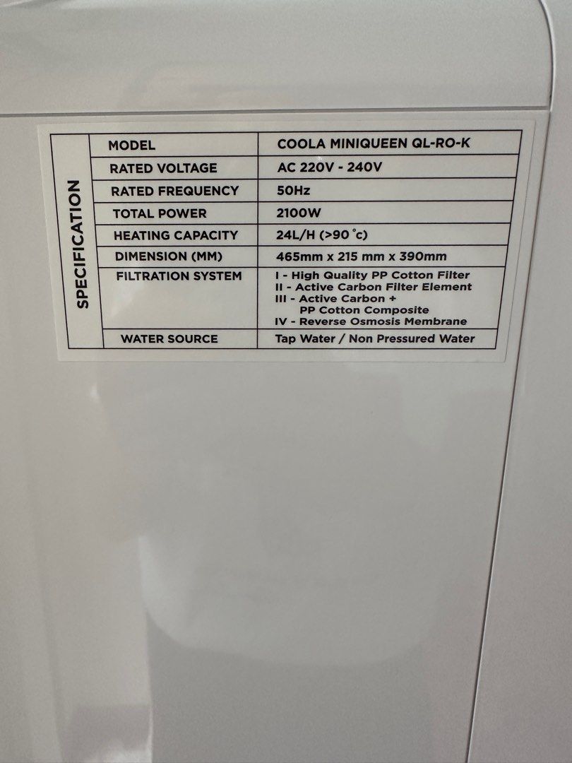 Coola Minoqueen Water Filter (Category: Water Bottles & Tumblers) located in Manila. Submitted by tw.declutters (Listing ID 1390275164, Image 2). Description: Like new Used for 2 months With warranty With free 1 set filters worth 7k.
