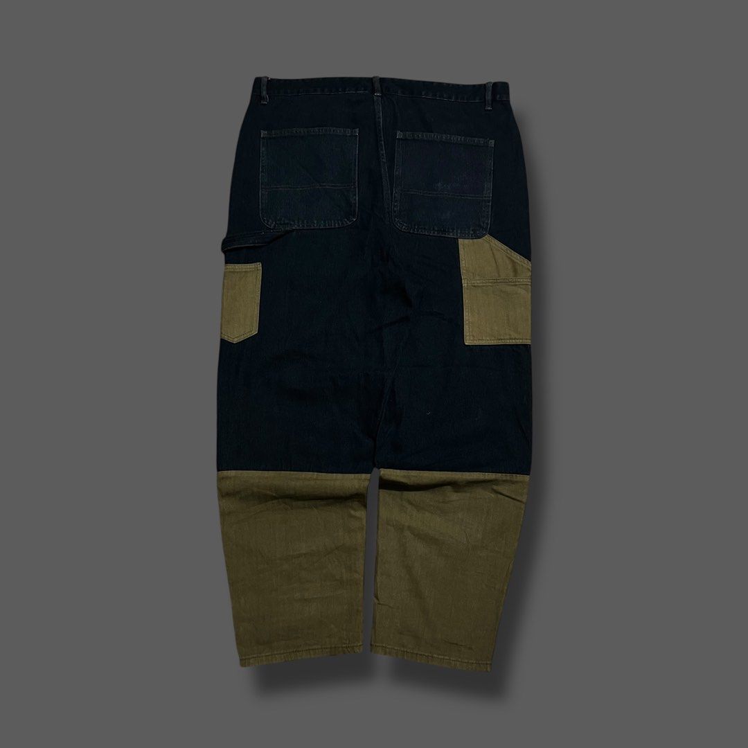 Dual Indigo Earth Tone Double Knee Carpenter Balloon Baggy Denim Jeans, Men's Fashion, Bottoms ...