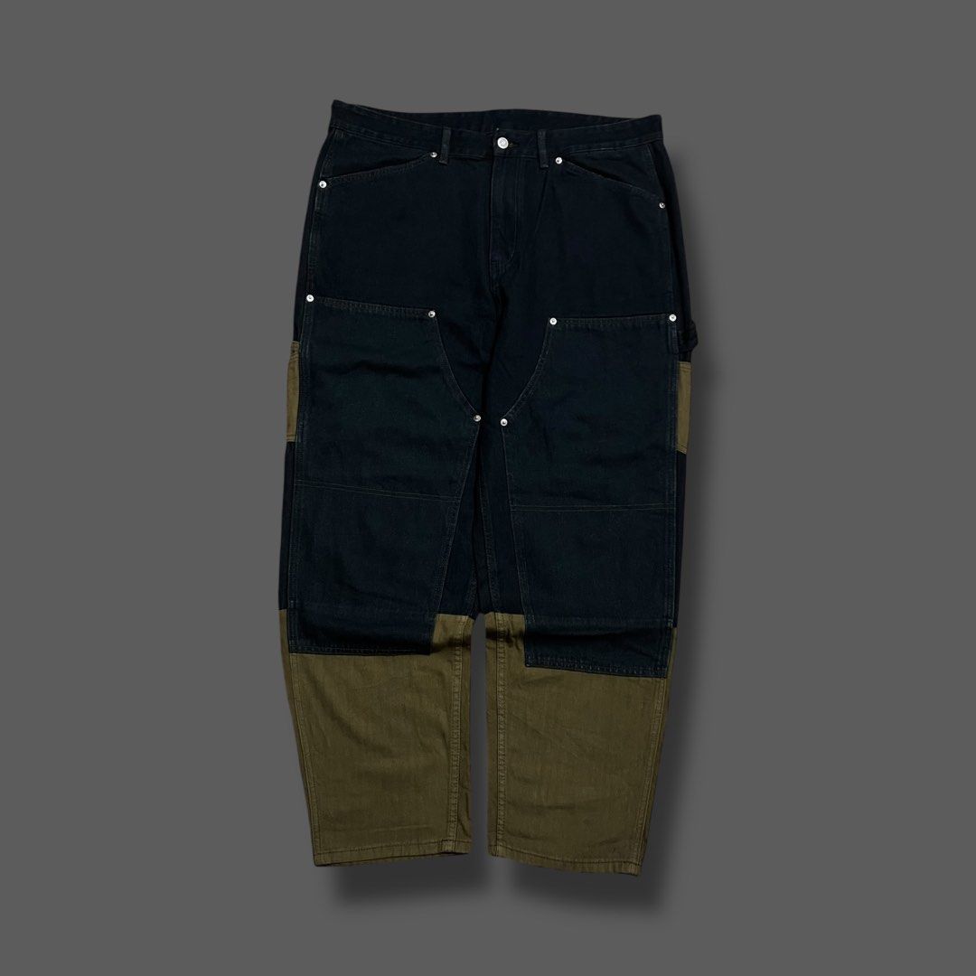 Dual Indigo Earth Tone Double Knee Carpenter Balloon Baggy Denim Jeans, Men's Fashion, Bottoms ...