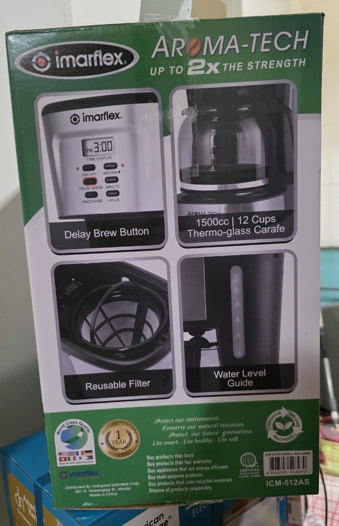 Imarflex 12 Cups Coffee Maker Stainless Steel (Category: Coffee Machines & Makers) located in Pasay City. Submitted by glc08 (Listing ID 1390239458, Image 2). Description: .