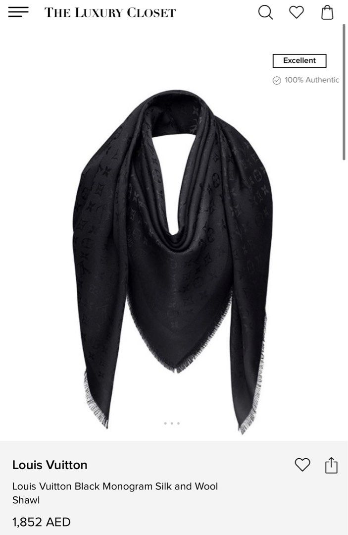 ⚜️Louis Vuitton LV - Classic Shawl black (Category: Luxury Accessories) located in Makati City. Submitted by 90sangel (Listing ID 1390394595, Image 1). Description: Item: Louis Vuitton Denim shawl - Shiny / black ⊹ ࣪ ˖ ꫂ ၴႅၴ ₊ ⊹ •Condition: Brand New w/ paperbag *100% Elegant silk travel shawl Lightweight and breathable, this scarf is ideal for travel — Side Note: The price for our scarf will be different if you need a complete set as they are pa
