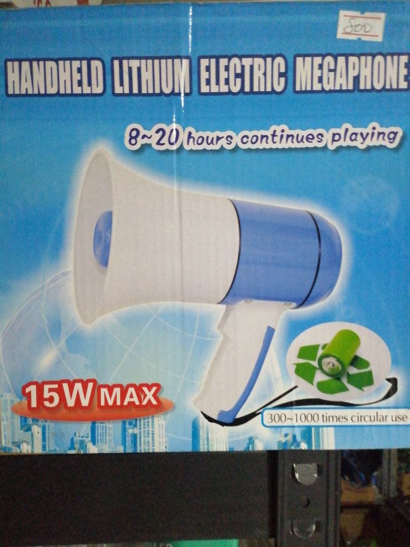 Megaphone handheld (Category: Soundbars, Speakers & Amplifiers) located in Quezon City. Submitted by newwhale.f1c027 (Listing ID 1390235420, Image 1). Description: P800 15w handheld megaphone 8 to 20hrs continue. Lithium battery Brandnew pick up Lagro fairview Q.C. or via delivery lalamove rider po. Delivery fee sagot po ni buyer.. Pwed din kayo ang mag book ng rider...