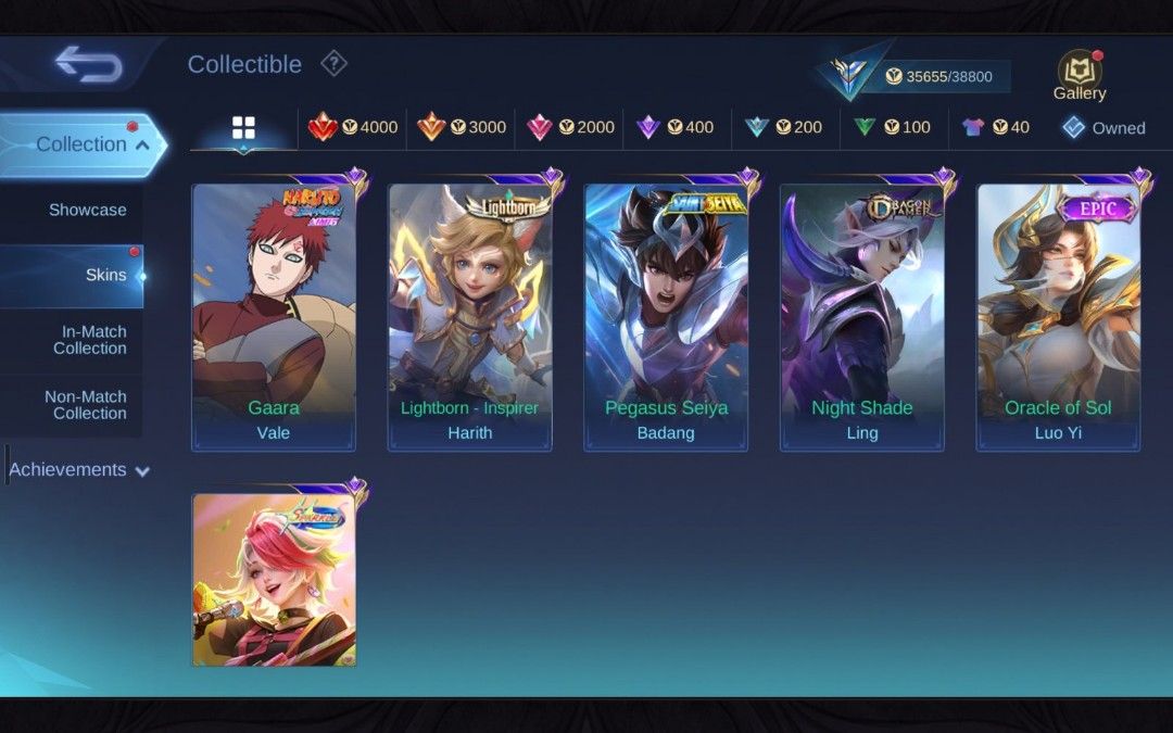 Mobile Legend Gaming Account Upgraded (Category: In-Game Products) located in Quezon City. Submitted by elvsrab (Listing ID 1390384222, Image 3). Description: ML Account — Epic III (still negotiable) Highlights ✨ Condition: Clean account, no bans Rank: Epic III Diamonds: 501 Skins: 129 Key skins & items: - Hayabusa – Kakashi Hatake (Naruto collab) - Su-You – Sasuke Uchiha (Naruto collab) - Multiple Naruto-themed loading/avatar/recall effects & st