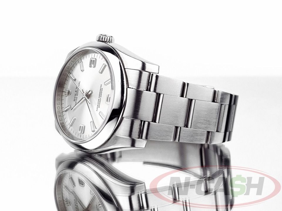 Rolex Oyster Perpetual 36 (Category: Luxury Watches) located in Quezon City. Submitted by luxury_by_n-cash (Listing ID 1390263545, Image 3). Description: N-Cash Pawnshop "Instant Cash for Bags, Watches, Cars, and Electronics" https://www.ncash-pawnshop-philippines.com/ Rolex Oyster Perpetual 36 Ref. 116000 36mm steel case Silver dial 2013 9 out of 10. Excellent condition Watch comes with international guarantee card, booklets, leather card sleeve