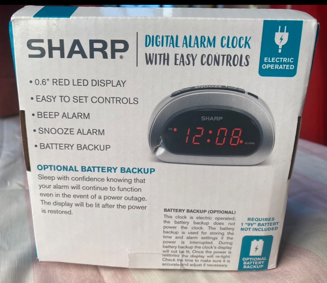SHARP Digital Alarm Clock (Category: Other Accessories) located in Tiaong. Submitted by bopeep23 (Listing ID 1390399140, Image 3). Description:  Brand New SHARP digital alarm clock with easy controls  Bought at Walmart USA  0.6 inch Red LED display and easy to set controls  with Beep alarm and snooze alarm  Battery backup (used for storing the time and alarm settings if power is interrupted)  Electric operated (110V) USA power  Thanks for 