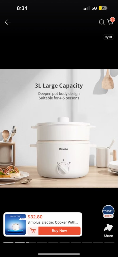 Simplus 3L electric cooker, TV & Home Appliances, Kitchen Appliances ...