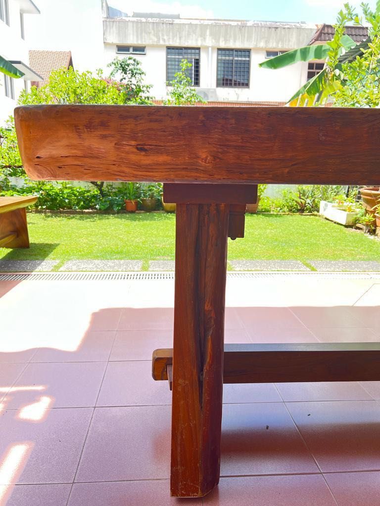 Solid Wood Dining Table (Category: Tables & Sets) located in Singapore. Submitted by chittybang (Listing ID 1390371399, Image 3). Description: Look at this beautiful solid teak wood long table. Can seat up to 16 people. Good for landed home garden table or dine alfresco under the star. Includes a long bench table and chairs. Pick up with your own transport. .
