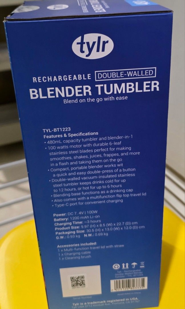 Tylr Blender Tumbler Rechargeable (Category: Juicers, Blenders & Grinders) located in Pasay City. Submitted by glc08 (Listing ID 1390242305, Image 3). Description: .