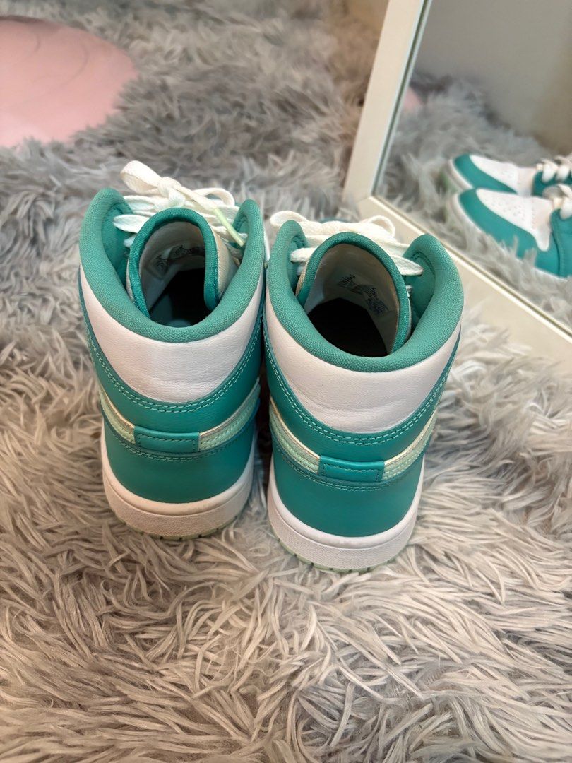Women Jordan 1 Mid Teal (Category: Sneakers) located in Manila. Submitted by dxxc_ (Listing ID 1390341664, Image 3). Description: orig negotiable issue: needs cleaning yellow stain no box.