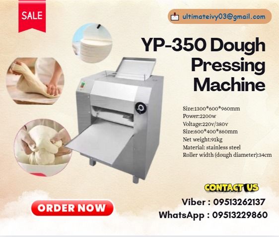 YP-350 dough pressing machine (Category: Bakeware) located in Caloocan City. Submitted by gywnnesher68219 (Listing ID 1390314544, Image 1). Description: Size:1300*600*960mm Power:2200w Voltage:220v/380v Size:600*400*860mm Net weight:91kg Material: stainless steel Roller width (dough diameter):34cm ✅ 100% LEGIT TRUSTED SUPPLIER! ✅ With Complete Legal Documents ✅ BIR Registered .