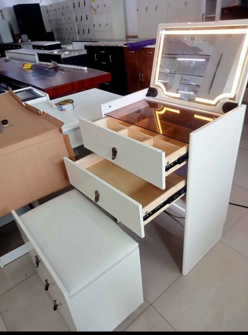 2in1 Vanity Set Table and Stool Drawer (Category: Shelves, Cabinets & Racks) located in Makati City. Submitted by gineth24 (Listing ID 1393620866, Image 3). Description: Brand New free assemble +Sf, may vary per location Pm for inquiries.