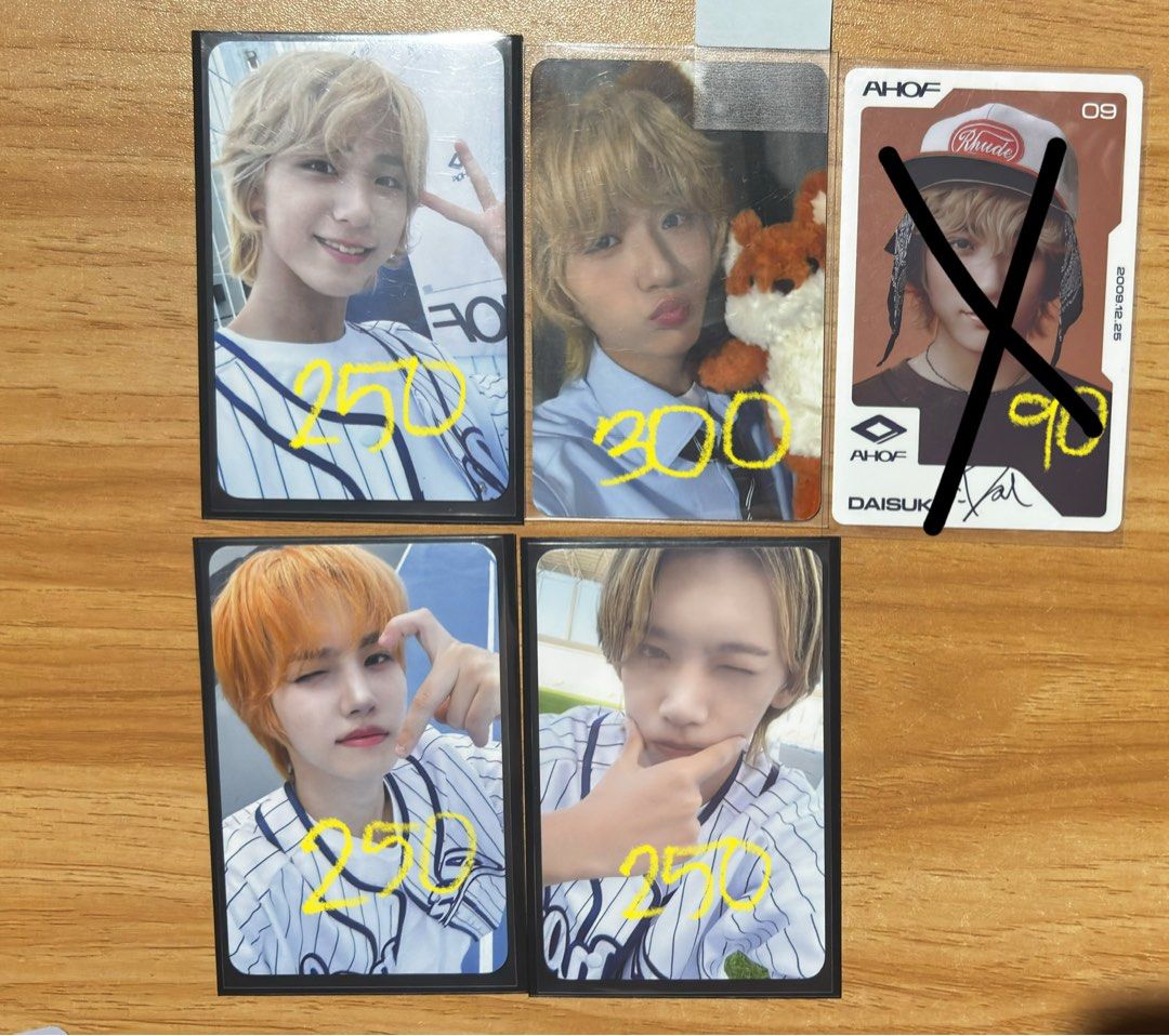 AHOF PHOTOCARDS (Category: Raw Singles) located in Manila. Submitted by ctrlvic (Listing ID 1393806603, Image 2). Description: Jewel poca set - ₱260 each Withmuu pobs - ₱250 each Daidai fox - 300 Jeongwoo duck - 500 PAYO to secure Onhand Mint condi.