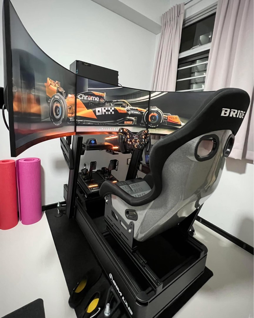 Asetek sim lab 32” triple sim racing rig, Video Gaming, Video Game ...