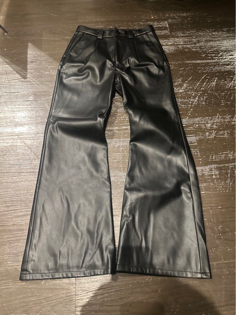 HARE AW23 Flared Leather Trousers (Category: Trousers) located in Taguig. Submitted by sawftscars (Listing ID 1393787200, Image 1). Description: Archival piece from the Japanese Brand Hare Debuted in their A/W season in look 6, with a sleek waxed look, drapes well over any type of shoe. Timeless piece for many aesthetics Bought at 18000 yen, retail (7k~ php) Size small, fits a size 29-31 Waist: 15" (has an inner drawstring) Length: 40" (10" rise)