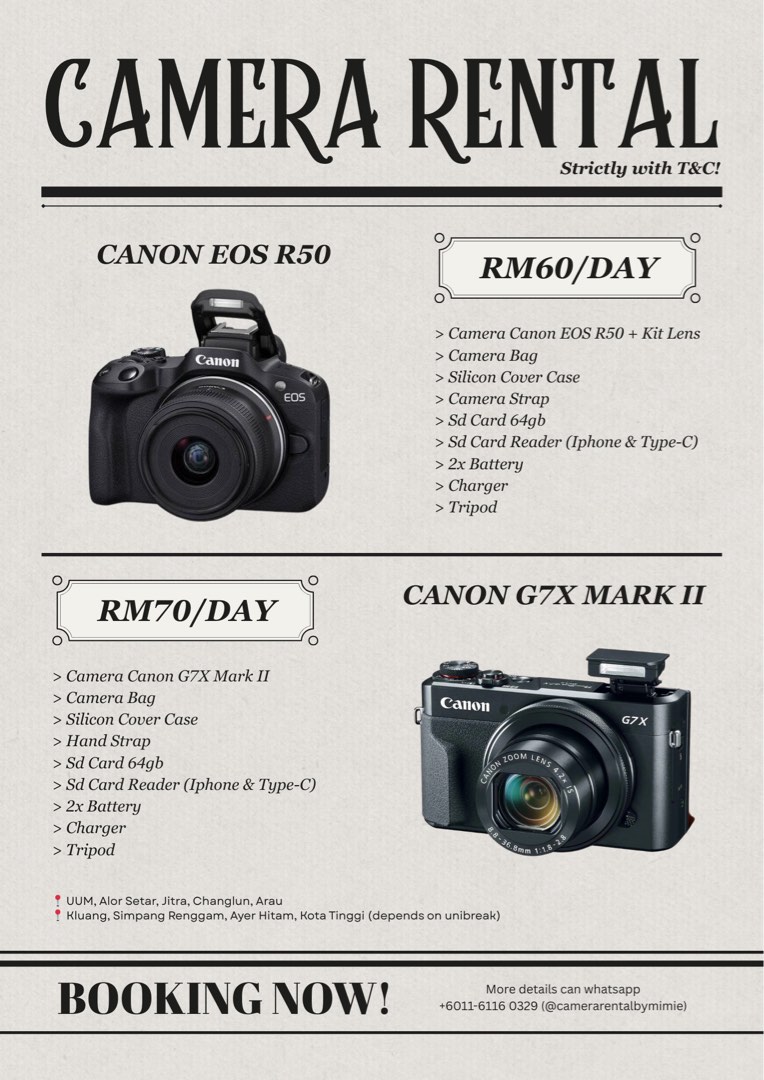 [CAMERA RENTAL] CANON EOS R50 & CANON G7X MARK II, Photography, Cameras ...