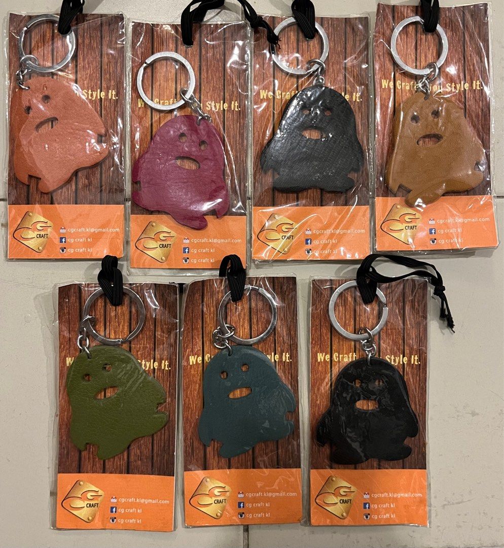 Leather keychains (Ghost shape) (Category: Character Goods) located in Kuala Lumpur. Submitted by vvw9228 (Listing ID 1393753122, Image 1). Description: RM5 each. Bundle sales, price negotiable..