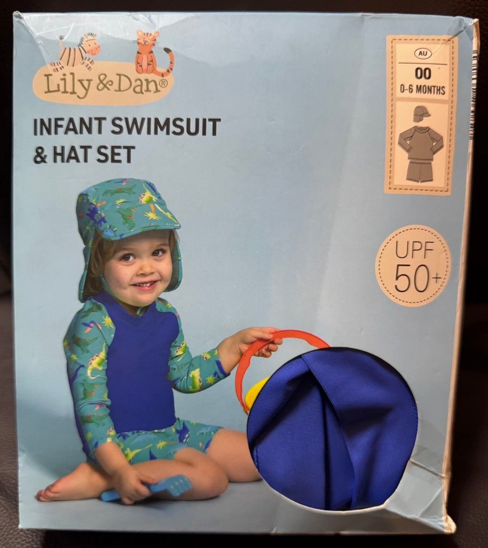 Lily & Dan Infant Swimsuit & Hat Set (Category: Bathtub & Bath Accessories) located in Manila. Submitted by ormelynmal86309 (Listing ID 1393629256, Image 1). Description: Lily & Dan Infant Swimsuit & Hat Set ₱350 *** new, damaged box.
