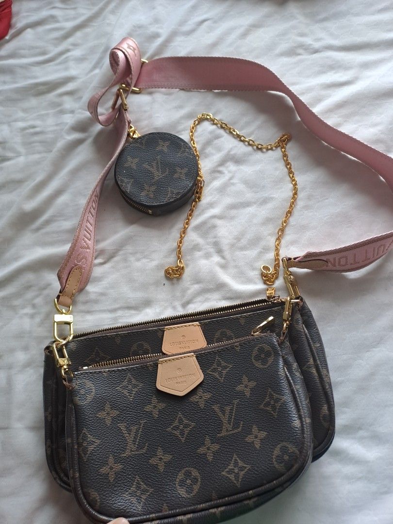 LV POCHETTE (Category: Luxury Bags & Wallets) located in Manila. Submitted by joanbalde39643 (Listing ID 1393671786, Image 1). Description: The image shows a Louis Vuitton Multi Pochette Accessoires bag, a highly sought-after hybrid crossbody bag known for its versatility and iconic design. Here's what you need to know about this popular bag: Design and Components: It combines a Pochette Accessoires, a Mini Pochette Accessoires, and a Round Coin 