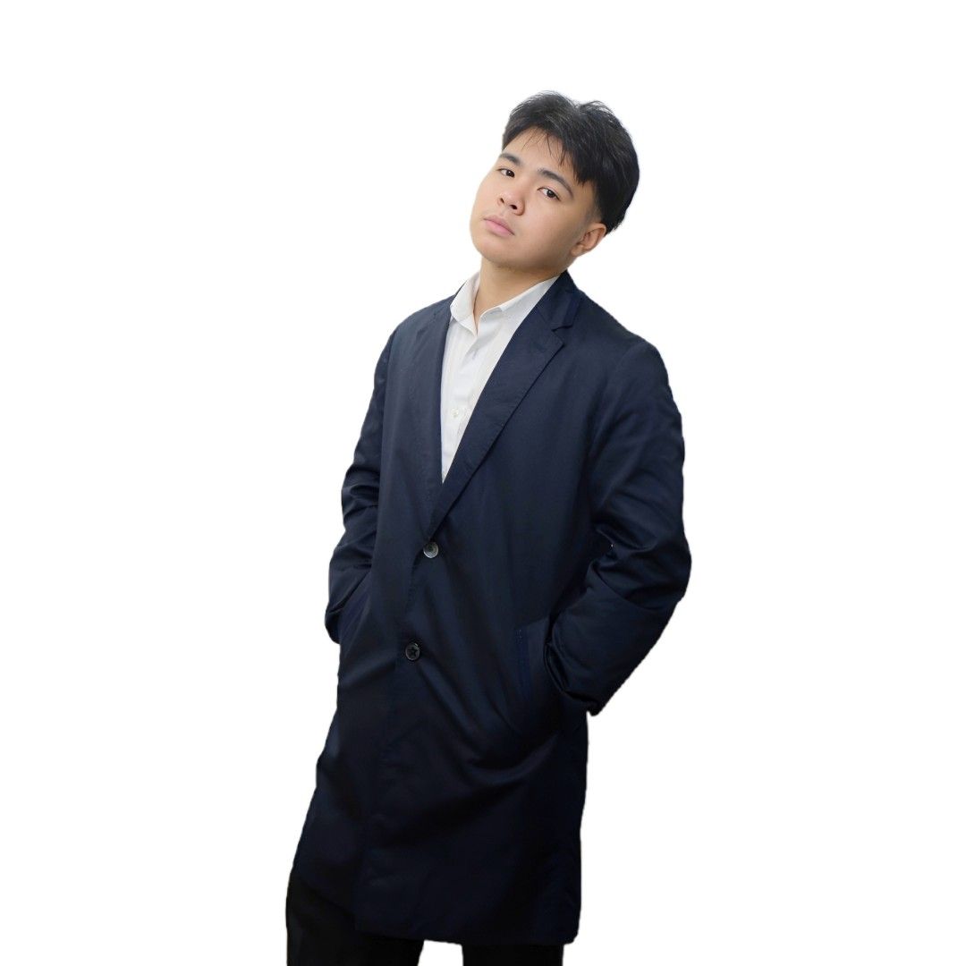 Navy Blue Long Blazer Lightweight Coat by AEGIS (Category: Coats, Jackets and Outerwear) located in General Trias. Submitted by coatsaleph (Listing ID 1393743289, Image 3). Description: Navy Blue Long Blazer Lightweight Coat by AEGIS – Stylish slim-fit coat with textured fabric, notch lapel, two-button front, and side pockets. Perfect for formal or smart casual wear. Mine : 650 Size: Large Dimensions measured by inch Length: 35 Chest: 52 (armpit 
