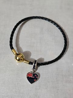 Pandora 黑色編織手鍊 紐西蘭心形吊飾64236133247491110