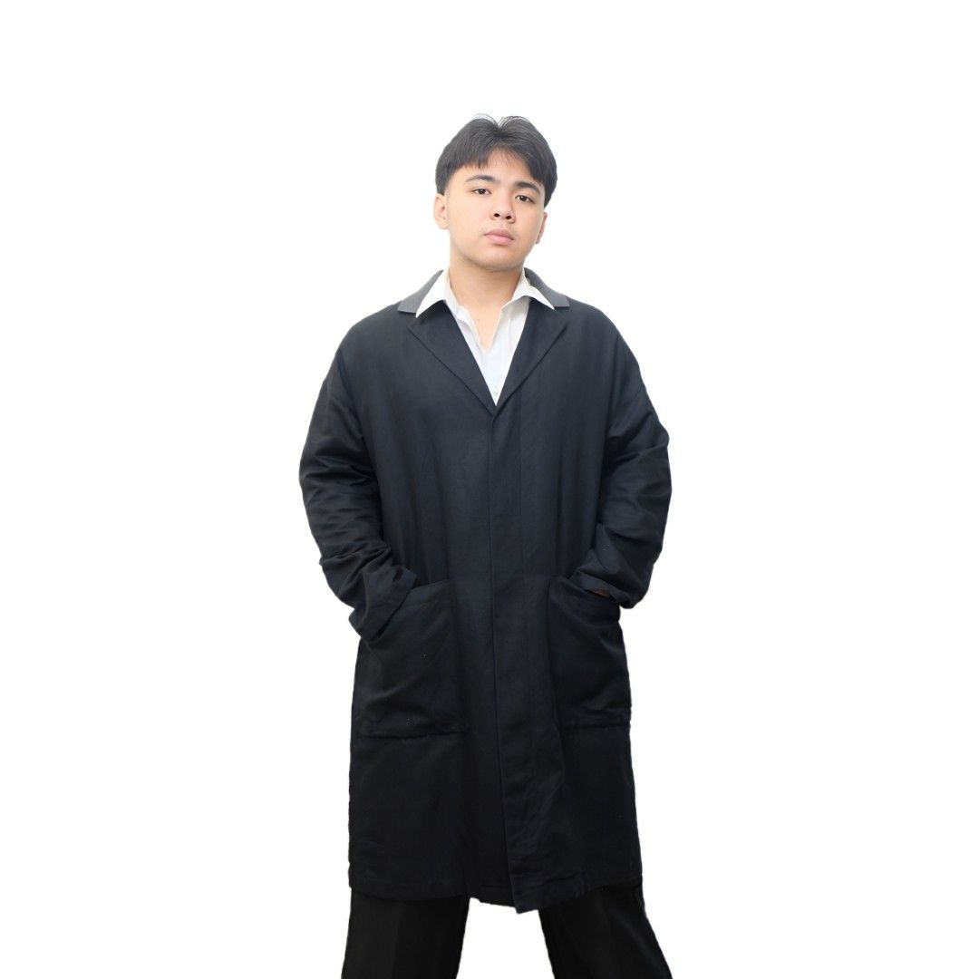 sleek black coat features a long, tailored design crafted from durable fabric. (Category: Coats, Jackets and Outerwear) located in General Trias. Submitted by coatsaleph (Listing ID 1393747802, Image 2). Description: Mine : 350 Size: Large sleek black coat features a long, tailored design crafted from durable fabric. Its relaxed fit, minimalistic lapel collar, and simple button closure offer elegance and comfort, making it perfect for both casual