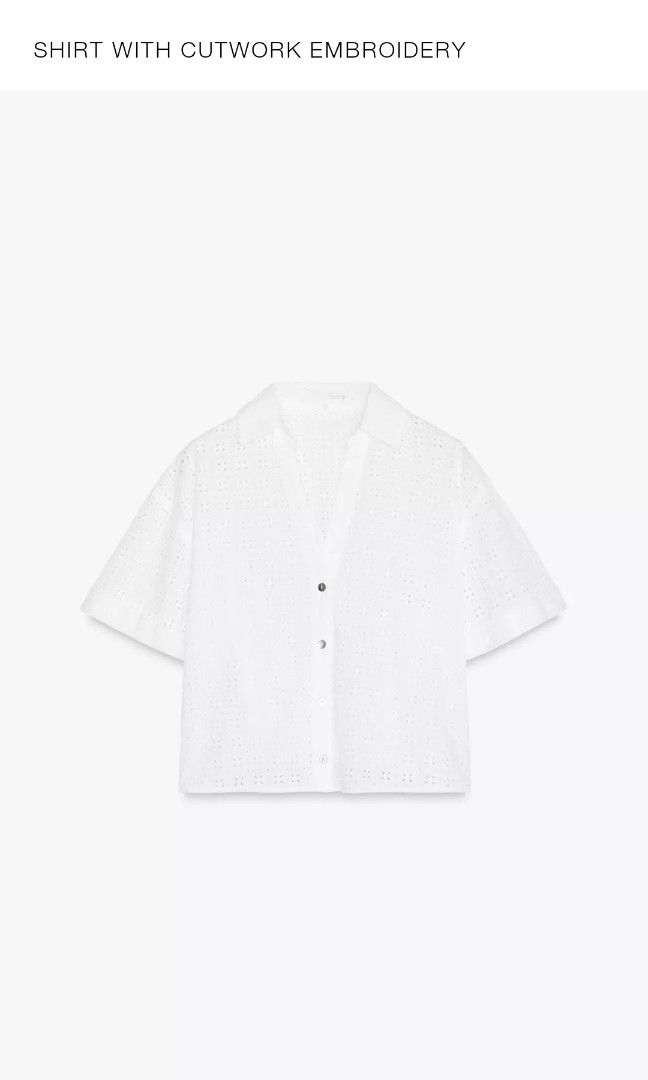 Zara White Cutwork Embroidery Shirt (Category: Shirts) located in Santa Maria. Submitted by lovedbyhzzz (Listing ID 1393771401, Image 1). Description: White cutwork embroidered shirt brand new with tag Size S. Can fit S to M SRP is around 2395 last price only shipping details (paid by buyer) Based in Sta maria, Bulacan Can ship via lalamove, grab, or JNT.