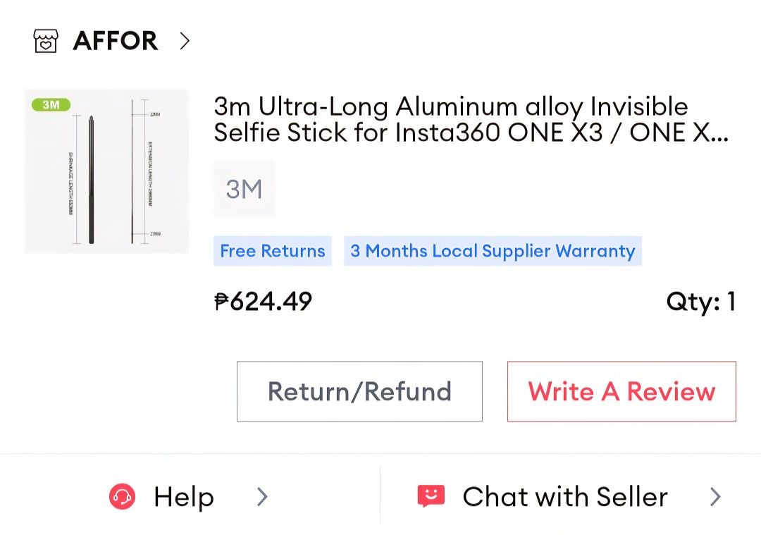 3M selfie stick compatible for insta 360 ONE X3 (Category: Mounts & Holders) located in Quezon City. Submitted by jor.home (Listing ID 1393900880, Image 3). Description: .
