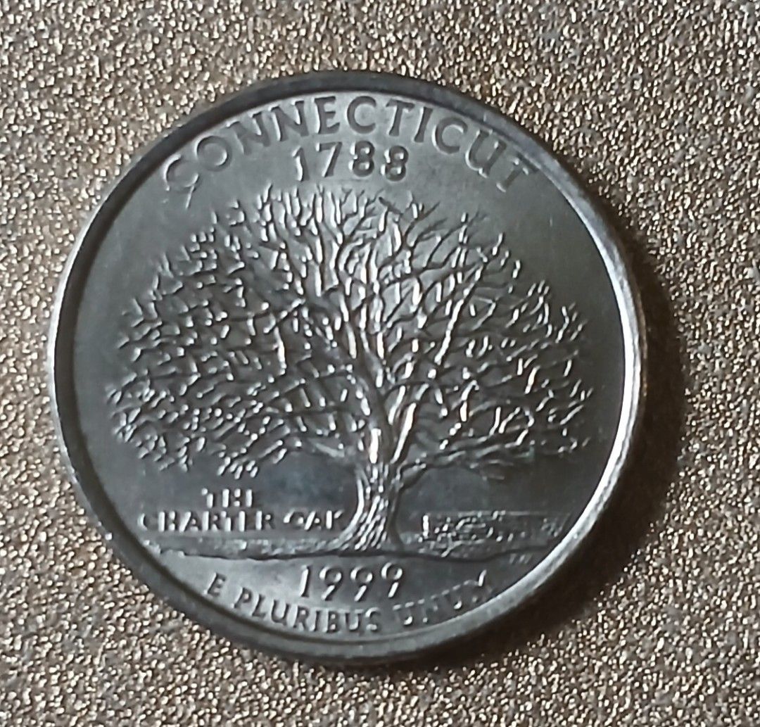 Connecticut quarter dollar 1999 USA (Category: Currency) located in Lipa City. Submitted by MAGBABALOT7 (Listing ID 1393948251, Image 1). Description: copper nickel composition 24.26 mm in diameter.